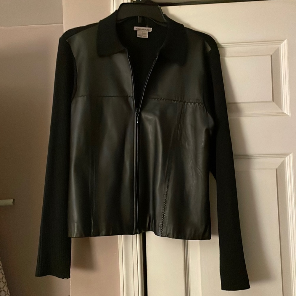 Black Escapade Leather and knit zip up blazer Large